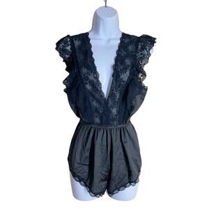 Vintage Pinehurst Lingerie Size L Satin Lace 9780 Black Teddy Nylon 60s 70s Sexy